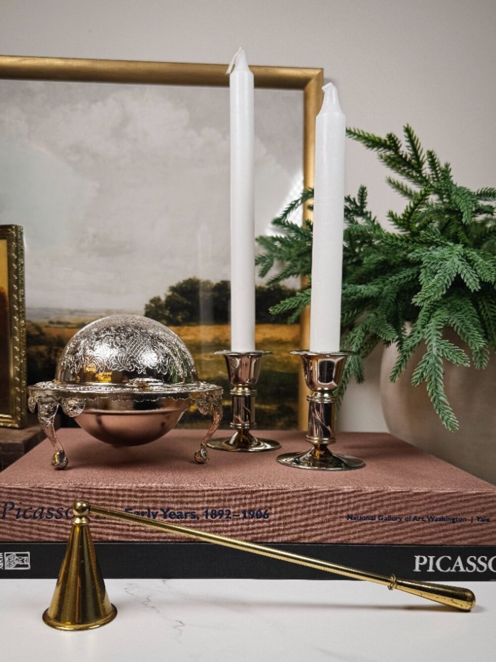 Vintage Brass Candle Snuffer Long Handle Bell Shaped Candle Extinguisher Polishe
